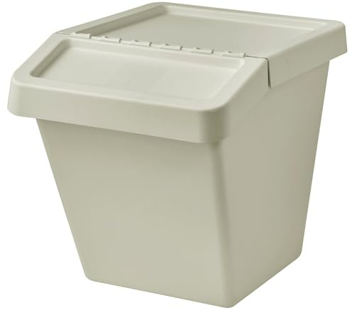 AYNEX 60L Sorting Bin with Lid Beige | Stackable Recycling Waste Container | Plastic Storage Bin for Kitchen Laundry Office