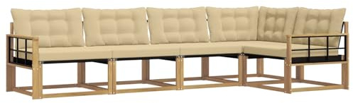 vidaXL Outdoor-Sofagarnitur mit Kissen 5 pcs Weiß und Beige, Moderne Gartenmöbel, Sofa-Kollektion und robuste Terrassenbestuhlung, gemütliche Lounge-Einheit