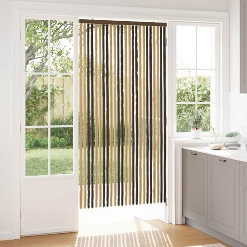 Ziaphsol Mosquitera de chenilla, color marrón oscuro y beige, 100% polipropileno, 100 x 200 cm, con ganchos, para ventana, balcón, terraza y ventilación