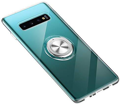 generisch Hülle für Galaxy S10 Handyhülle, Ultra Dünn Transparente TPU Silikon Bumper Soft Handyhülle Case mit 360 Grad Ring Stand Magnetische Autohalterung Schutzhülle für Galaxy S10 (Klar)