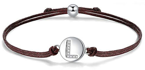 J.Endéar Kordelarmband mit Buchstabe L für Damen Silber 925, Zirkonia Armband Mädchen, Verstellbares Armband Jungen Schmuck