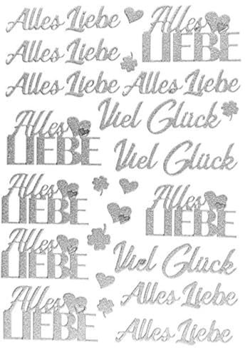Ideen mit Herz 3-D Sticker Deluxe | Zur Hochzeit, verschiedene Hochzeitsmotive | Erhabene Aufkleber | Bogengröße: 21 x 30 cm (Alles Liebe | Viel Glück | silber)