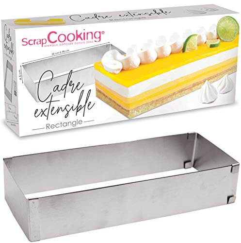 ScrapCooking 1916 Rechteckige Backform aus Edelstahl, ausziehbar von 25 bis 48 cm, für Kuchen, Vorspeisen und Desserts, silber