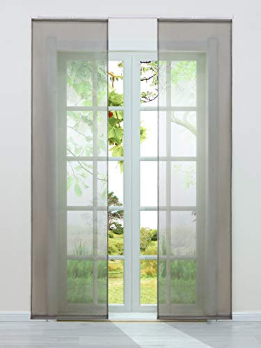 HeichkelL Schiebegardinen 2er-Set Einfarbige Flächenvorhänge Gardine Voile Halbtransparenter Schiebevorhang, Klettband und Beschwerungsstangen, Braun, Jedes Stück BxH 57x245 cm