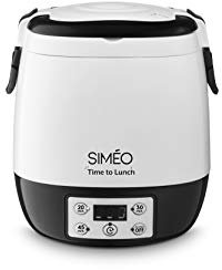 SIMÉO - Lunchbox Électrique Time to Lunch LBE420 - Boîte Chauffante, Programmable, 3 Temps de Cuisson, Maintien du Chaud, 2 Contenants - Blanc, 20,5x20,5x21 cm