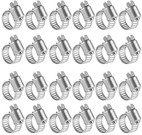 Winlong Stainless Steel Hose Clamps - 24 Pack Worm Gear Drive Hose Clamps Micro Size 4 Clamping Range 1/4 Inch to 5/8 Inch (6mm-16mm) for Automotive Plumbing, 1/4'' Hose Clamps, 1/2'' Hose Clamps