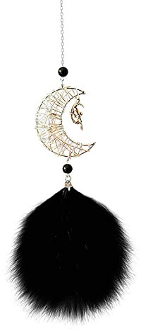 Auto Traumfänger Mini, Asudaro Auto Rückspiegel Anhänger Traumfänger Feder Dreamcatcher Handgemachte Anhänger Auto Spiegel Anhänger OrnamentAutospiegel Anhänger Deko Autozubehör,Schwarz