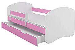 BDW Lettino per bambini con cassetto e materasso rosa 160 x 80 cm