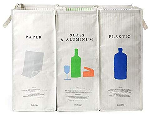 Signim 216 Separate Recycling Waste Bin Bags for Kitchen Home Recycle Garbage Trash Sorting Bins Organizer Waterproof Baskets Compartment Container, White (Set of 3 Pack)