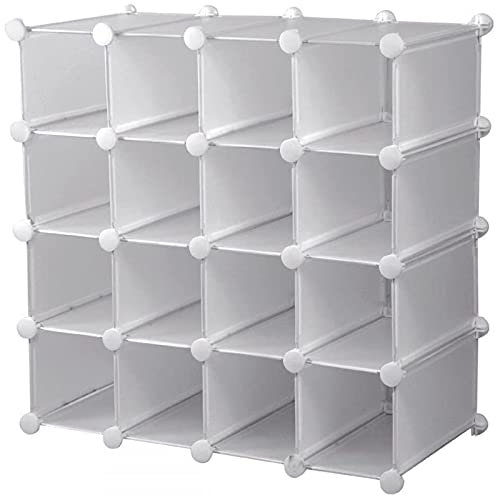 AMOS 16 Pair Interlocking Cube Shoe Storage Rack Organiser with Back Panels Space-Saving Adjustable Modular Slot Shelf Box Unit Boots Trainers Display Stand Holder (White)