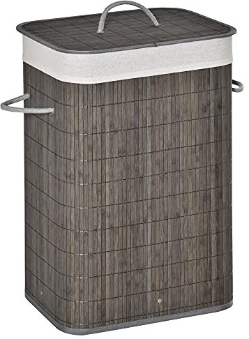 HOMCOM Laundry Basket with Flip Lid and String Handles, Collapsible Hamper Removable Lining Board Base Foldable Water-Resistant Dirty Clothes Storage, Grey