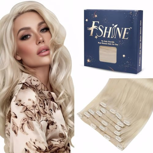 Clip in Extensions Echthaar Platinblond 50cm 7 Stücke 120g Doppelt Tressen Blond Hair Extensions Clip in Echthaar Täglicher Gebrauch Haarverlängerungen Farbe 60