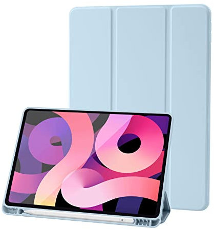 Hülle Kompatibel mit iPad 10,2 Zoll 2021/2020/2019, ipad hülle 9.Gen/8.Gen/7.Gen mit stifthalter, Auto Schlafen/Wachen, und Weicher TPU Rückseitiger Abdeckung, Hellblau