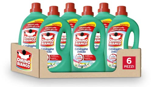 Omino Bianco - Candeggina Delicata con Tecnologia Sciogli Macchia, Azione Smacchiante e Igienizzante, Efficace a Basse Temperature, Essenza Muschio Bianco, 2000 ml x 6 Confezioni