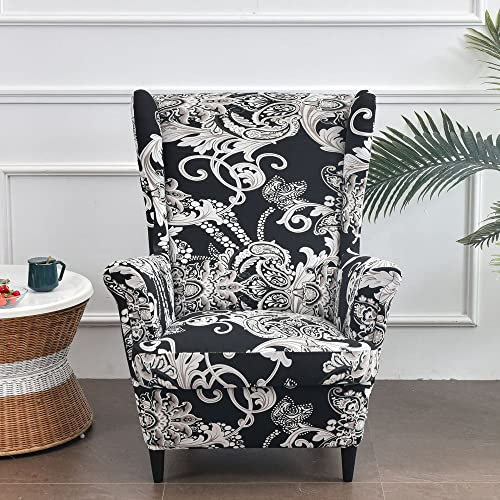 WYJHNLBEDC 2 Stück Ohrensessel überzug Stretch, Elastischer Sesselschoner für Ohrensessel/loungesessel Outdoor/Sessel Wohnzimmer/Sofa 1 Sitzer