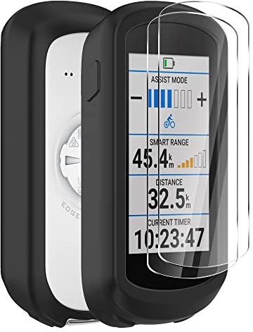 Ermorgen Silicone Case Compatible with Garmin Edge Explore 2 Case + 2 Tempered Glass Screen Protectors, Soft Silicone Shockproof Protection All Included – Black