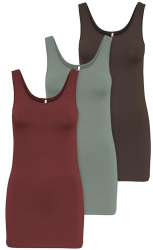 ONLY 3er Pack Damen Basic Tops Tank Top dunkel blau lang 15201465 Farb Mix 8 L