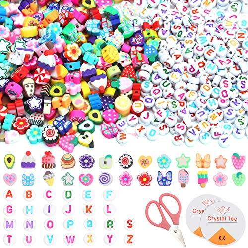 Perlen zum Auffädeln 612 Stück Perlen Set Kinder Perlen zum Basteln, Bunt DIY Buchstabenperlen Armband Halsketten Schmuck Perlensets für Mädchen Kinder