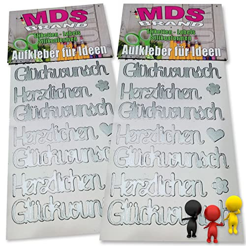 MDSBrand Sprüche Aufkleber Herzlichen Glückwunsch für Taufe, Hochzeit, Geburtstag, 2/st ideal für Einlandungskarten & Hochzeit, Gestalten Sie persönlichen Karten & Kerzen (K-13)