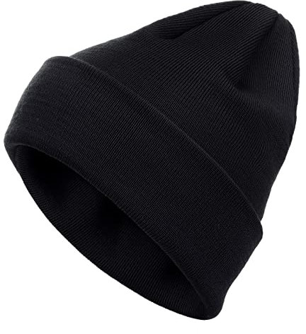 modAS Unisex Strickmütze aus 100% Wolle (Merinowolle) - Wollmütze Fein gestrickte Mütze in doppellagiger Qualität One Size in Schwarz