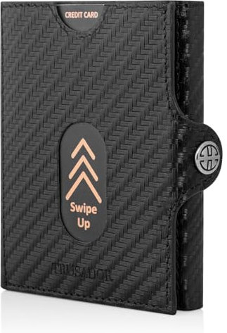 TRUSADOR Slim Wallet Valencia I 8 Karten Mini Geldbörse Herren klein mit RFID Schutz I Damen & Herren Portemonnaie I Credit Card Holder Geldbeutel – Münzfach, Carbon