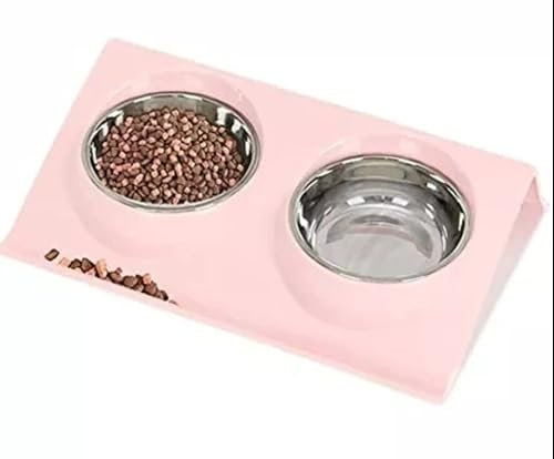 Generico Ciotole Rialzate per Cani, Ciotole per Gatti, Acciaio Inossidabile Estraibile e Lavabile con Supporto Rialzato, Raccoglie Lee Crocchette, Portatile Antiscivolo (Rosa)