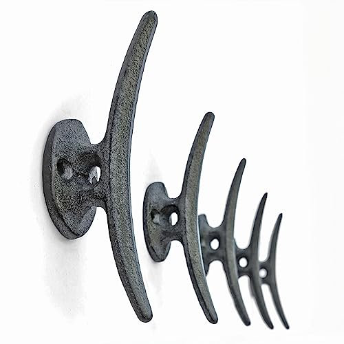 Lot de 5 crochets doubles décoratifs en fonte robuste pour manteau à fixation murale, d'inspiration vintage (noir antique) (type d'amarrage)