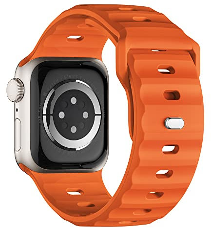 Bracelet de sport compatible avec Apple Watch Ultra 2 - 49 mm, 46 mm, 45 mm, 44 mm, 42 mm, pour homme - En silicone étanche - Pour Apple Watch 10 9 8 SE 7 6 5 4 3 Ultra - Orange