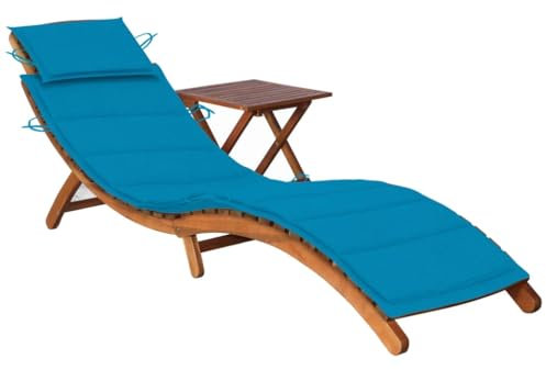 LAPOOH Chaise Longue de Jardin avec Table et Coussin Bois d'acacia,Transat Piscine,Bain De Soleil Bois,Bain De Soleil Pas Cher