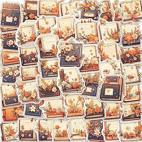 Bric Dodo 50 Stück The Flower of Books Aufkleber Auto Laptop Telefon Gitarre Skateboard Motorrad Fahrrad Flower Stickers Set Vinyl Wasserdicht Aesthetic Aufkleber für Jugendliche Kinder Erwachsene