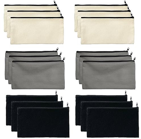Vueinrg 18 Stück Stofftaschen zum Bemalen DIY Blanko Stoff Federmäppchen Rohling Kosmetiktasche zum Beplotten Stoffbeutel mit Reißverschluss für Arbeit Schule Reisen (21 x 12 cm)