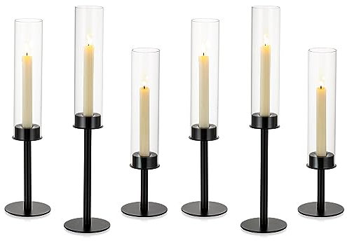 Nuptio Glaszylinder für Kerzen Kerzenhalter Glas: 6 Stücke Metall Kerzenständer Stabkerzen Schwarz Groß Bodenlosen Zylinder Kerzen Windlicht Hochzeit Party Tisch Tafel Tafelaufsatz Esszimmer Deko