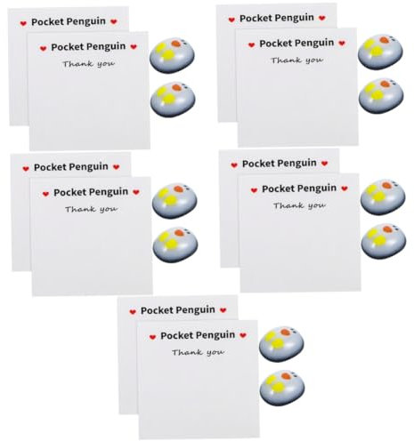 Warmhm 5 Sätze Grußkarte Süßes Pinguin-Geschenk Glas Spielzeug Pinguin Geburtstag Tischdekoration Baby-Pinguin-Figur Desktop-Ornament Mini-Pinguin-Figuren Papier Stressabbauer Requisiten