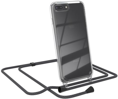 EAZY CASE Handykette kompatibel mit iPhone 7/8 Plus Handyhülle mit Umhängeband, Handykordel mit Schutzhülle, Silikonhülle, Hülle mit Band, Stylische Kette für Smartphones, Schwarz/Anthrazit