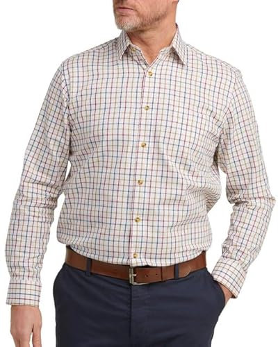 Double TWO Men's Tattersall Check Classic Shirts Outdoor Country Style Long Sleeve Shirt - Colour Plum, Neck Size 17 Inches