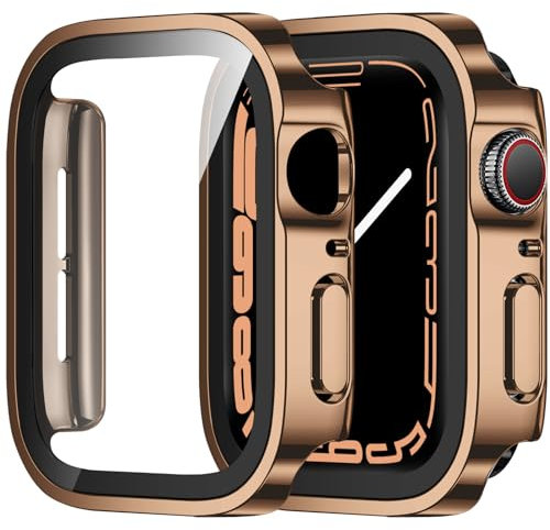 ZZDZZ [2 Pezzi Cover Compatibile con Apple Watch SE/Serie 6/Serie 5/Serie 4 40mm con Vetro Temperato, Custodia PC Rigido Anti Graffio per Apple Watch 40mm (Or Rosa+Or Rosa)