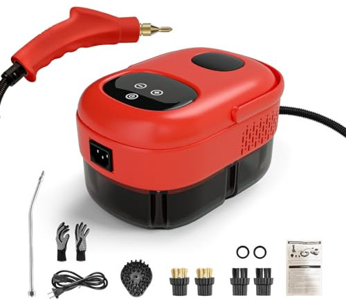 Dampfreiniger Handgerät, 2500W Dampfreiniger, Hochdruck Hand Dampfreiniger, Steam Cleaner Tragbarer für den Heimgebrauch, Hochtemperatur-Dampfreinigungsmaschine für Polster, Fugen, Fliesen,Küche-Rot