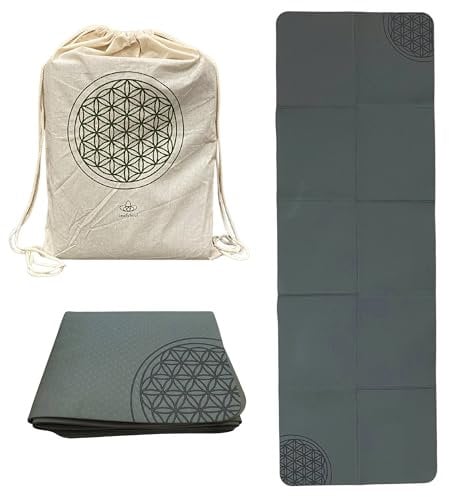 InufySoul® Rutschfeste, faltbare Yogamatte aus recycelbarem TPE, Yogamatte für Reisen, Yogamatte, Pilates, Fitness, Fitnessstudio, 183 x 61 x 0,4 cm (graugrün)