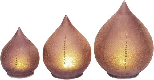 Weltbild LED-Dekoleuchten Apunta 3er-Set - Glasleuchten in Tropfenform, Höhe bis zu 19 cm, Mit glitzernder Oberfläche und goldfarbene Verzierungen, Batteriebetrieb iinkl. 6-Stunden-Timer