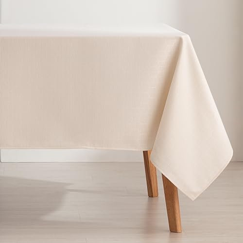 GAMUSI Tischdecke, schmutzabweisend, rechteckig, für Tisch, Lurex, Goldener Faden, Jacquard, wasserdicht, 140 x 180 cm, Stoffgefühl, Farbe Ecru/Gold