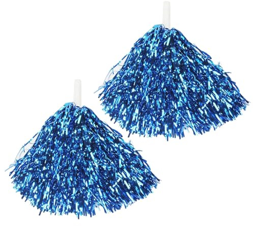 Pompons mit Kunststoffgriff, funkelnde Cheerleader, metallische Pompons mit rutschfesten, lebendigen Sportarten, für Cheerleading, Tanz, Blau, 2 Stück