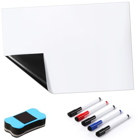 Blendura A3 Magnetische Whiteboard-Folie, Magnettafel Kühlschrank mit 5 Whiteboard-Stiften, Schwamm, DIY Magnetisches Whiteboard für Schule, Büro und Zuhause