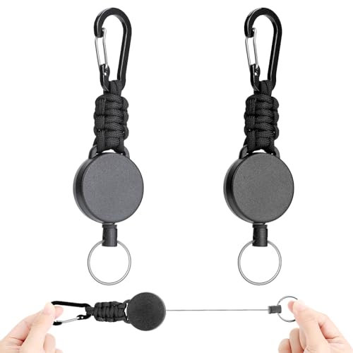 AiQInu 2 pièces Porte Clef Retractable, Porte Badge Enrouleur, Porte Badge Retractable, Porte Clef Extensible Cable Acier 60cm, Enrouleur Badge