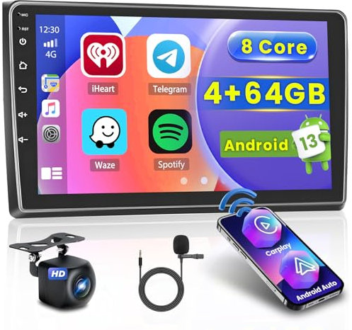 Hikity 8 Core 4GB+64GB Android 15 Autoradio für Audi A4 S4 RS4 8E B6 B7(2000-2009) Radio Wireless CarPlay Android Auto Bluetooth 9 Bildschrim Auto Radio mit Navi Rückfahrkamera