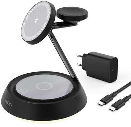 【Holo-Design】SODI 3 in 1 Kabelloses Ladegerät & Nachtlicht, Induktive Ladestation für Apple Watch und iPhone, Wireless Charger für iPhone 17/16/15/14/13/12, für AirPods, für Apple Watch 11-1/Ultra/SE