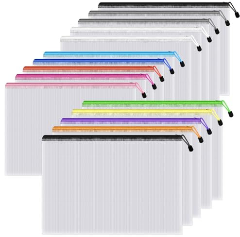 15PCS A4 Plastic Zip Wallets - A4 Zip Lock Bags Plastic Document Folders Mesh Zipper File Bags Waterproof Travel Storage Pouch for School Office Supplies, Puzzles, Board Games & Craft Projects…