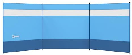 Outsunny Paravent de Camping Brise-Vent de Camping Portable Pliable avec Sac de Transport et poteaux en Acier dim. 440 x 140 cm Bleu