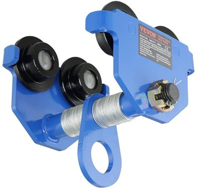 VEVOR Carro Manual con Ruedas Dobles, Carga de 2 T, Ajustable para Ancho de Brida de Viga en I de 63,5-177,8 mm, Polipasto de Garaje de Acero de Aleación Resistente para Vigas en I Rrectas y Curvas