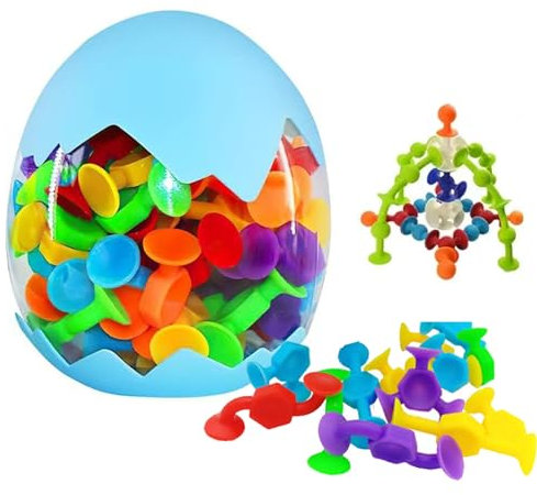 Saugnapf Spielzeug, Montessori Spielzeug ab 3 Jahre, 48 Stück Badewannen Spielzeug, Reise Spielzeug, Sensorisches Saugspielzeug, Bausteine Saugspielzeug, für 3 4 5 6 Jahre Kinder Jungen Mädchen