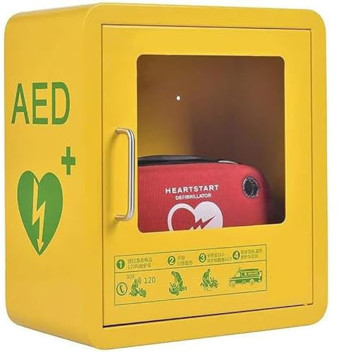 ERSDM AED-Defibrillator-Aufbewahrungsschrank, wandmontierte Herz-Defibrillations-Alarmbox mit Licht, Doppelschaltersteuerung, Metallstahlplatte und passend für die meisten AED-Modelle